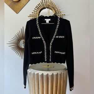 House of Harlow 1960 - Black Cardigan W/ Pearl Embellishments
